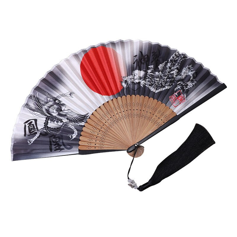 1db Vintage selyem bambusz összecsukható ventilátor bojttal kínai japán táncos kézlegyezővel lakberendezési díszek kézműves ajándék