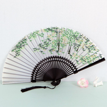 Момичета, свеж бамбук, отпечатан древен сгъваем вентилатор, ретро етнически ръчен копринен вентилатор, танцуващ фотографски реквизит, китайски стил, занаятчийски подарък
