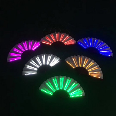 2 τμχ DJ Luminous Folding Fan 13 ιντσών Led Play Fan Colorful Hand Held Abanico Led Fans for Neon Lights Party Decoration Night Club