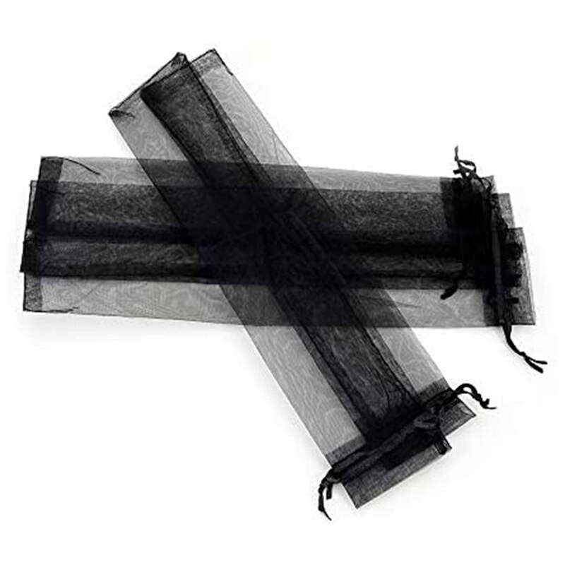 50 vnt. juodų rankų ventiliatoriaus organzos maišeliai 2 x 10 colių permatomi Helovino raištelių maišeliai sulankstomi ventiliatoriaus dovanų maišeliai