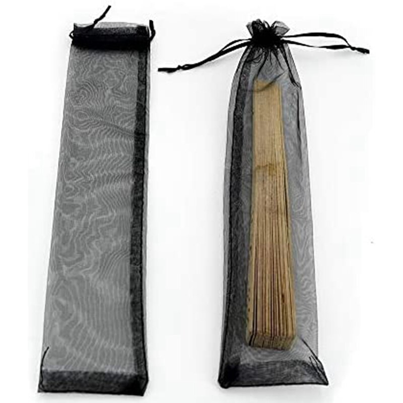 50 vnt. juodų rankų ventiliatoriaus organzos maišeliai 2 x 10 colių permatomi Helovino raištelių maišeliai sulankstomi ventiliatoriaus dovanų maišeliai