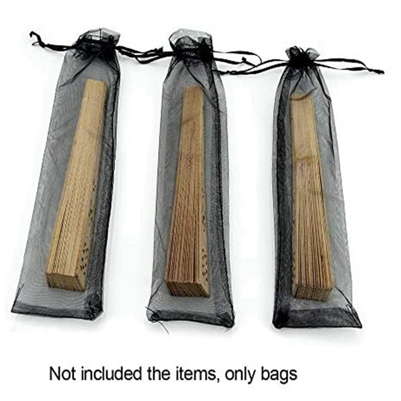 50 vnt. juodų rankų ventiliatoriaus organzos maišeliai 2 x 10 colių permatomi Helovino raištelių maišeliai sulankstomi ventiliatoriaus dovanų maišeliai