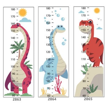 Диаграма на растеж Декорация на детска стая Карикатура Линийка за височина на динозавър Детска бебешка спалня Стикер за стена Декор за момчета Момичета Подарък