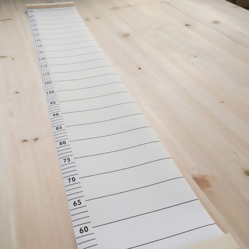Dekoratyvinė aukščio augimo diagrama Pakabinama medinio rėmo audinio drobės aukščio matavimo liniuotė vaikams ūgio rekordas