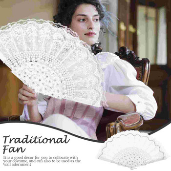 Βεντάλια χεριών Fan Hand Fans Πτυσσόμενη Δαντέλα Κινεζικός Μεταξωτός Χορός Ιαπωνικός ρετρό πτυσσόμενος ισπανικός γάμος Vintagewhite κοστούμι