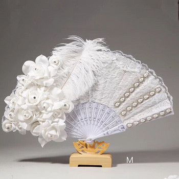 Χειροποίητες Βεντάλια Νυφικού Γάμου DIY Lace Slik White Ladies Fan για Χορό Στολισμός Γάμου DIY Hand Fan Abanicos Para Boda