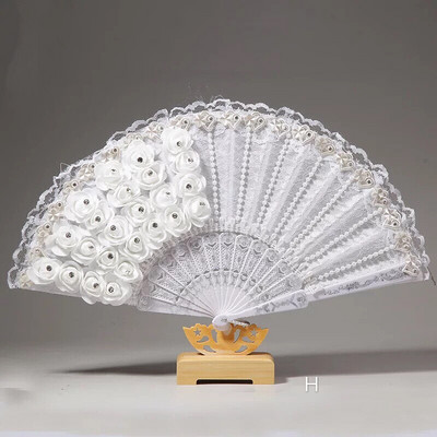 Χειροποίητες Βεντάλια Νυφικού Γάμου DIY Lace Slik White Ladies Fan για Χορό Στολισμός Γάμου DIY Hand Fan Abanicos Para Boda