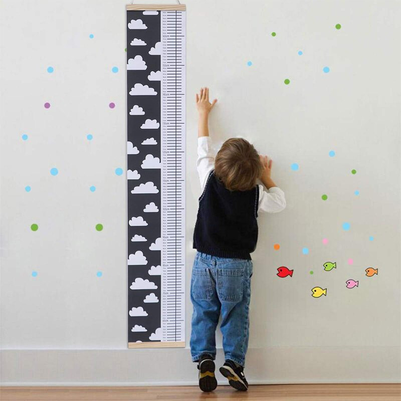 50-170 cm-es gyerekmagasság-növekedési diagram mérő Aranyos felhő fa keretes falvédők Magasságmérő mérővonalzó óvodai szoba dekoráció