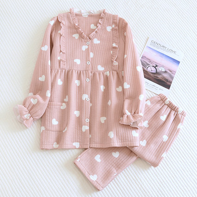 Šiuolaikinė moteriška pižama su širdelėmis - dviejų dalių