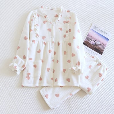 Šiuolaikinė moteriška pižama su širdelėmis - dviejų dalių