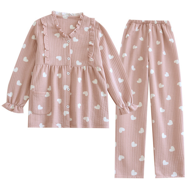 Šiuolaikinė moteriška pižama su širdelėmis - dviejų dalių