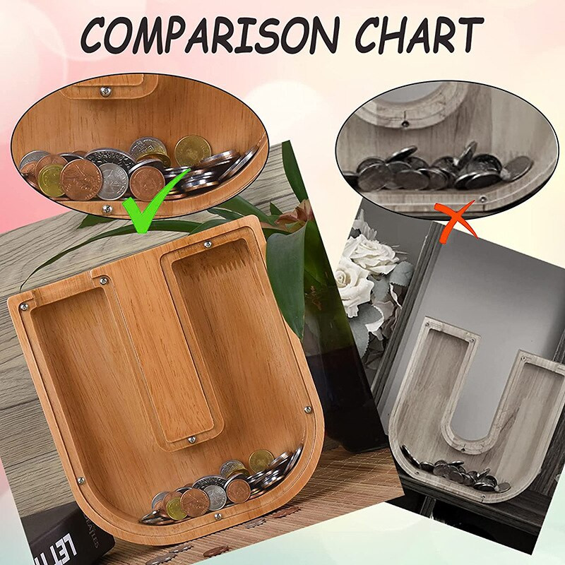 Kasica prasica s dvadeset i šest slova Drvena kutija za novčiće Kutija za uštedu novca Staklenka Kutija za pohranu kovanica Ukrasi za stolni ukrasi Rukotvorine za uređenje doma