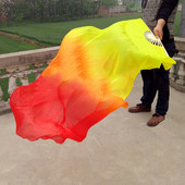 Gražus šilko trijų spalvų gradiento liepsnos šokių ventiliatorius rankomis sulankstomas bambuko ventiliatoriaus dekoravimo ventiliatorius, skirtas moteriškiems namų amatams