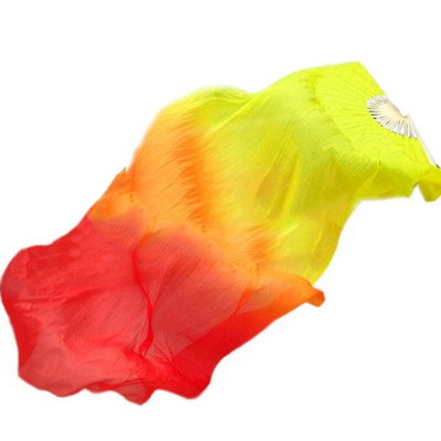 Gražus šilko trijų spalvų gradiento liepsnos šokių ventiliatorius rankomis sulankstomas bambuko ventiliatoriaus dekoravimo ventiliatorius, skirtas moteriškiems namų amatams