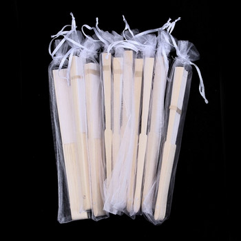 Нов 10x вентилатор от бяла копринена тъкан + бамбук с подаръчна торбичка от муселин за сватба персонализирана танцуваща писана картина