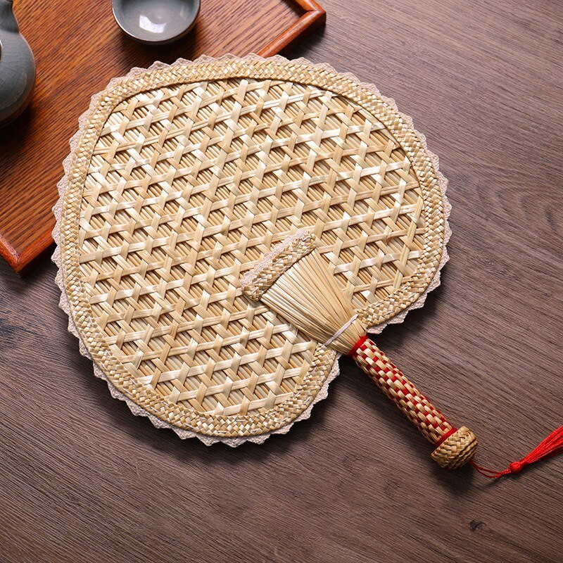 Ventilator de mână din paie țesute manual Vechi, natural, ecologic, răcoritor de vară, respingător pentru țânțari.