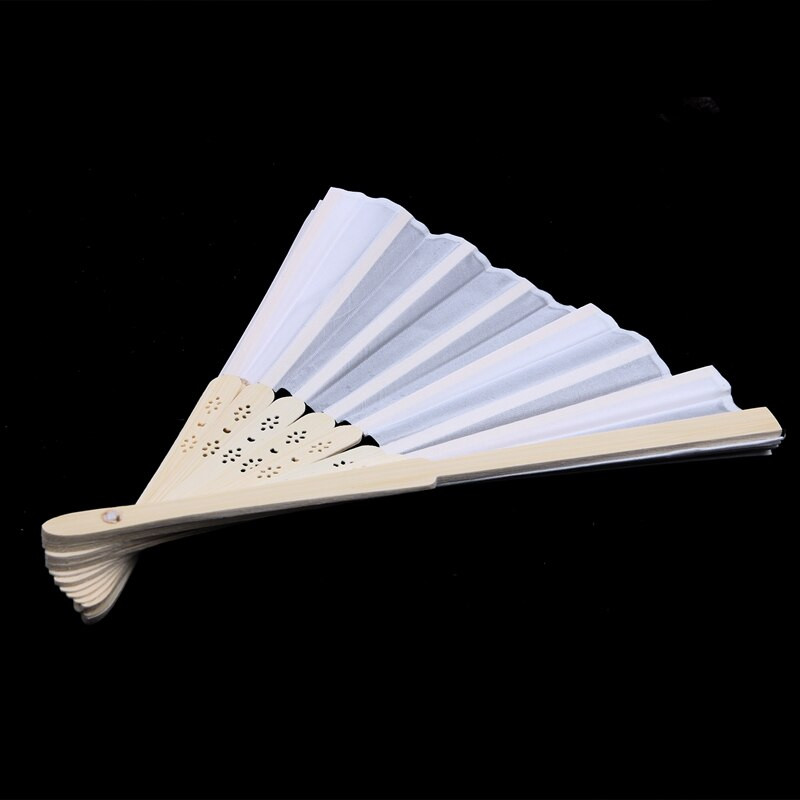 10x evantai din țesătură de mătase albă + bambus cu pungă cadou din muselină pentru nuntă pictură personalizată de dans scris