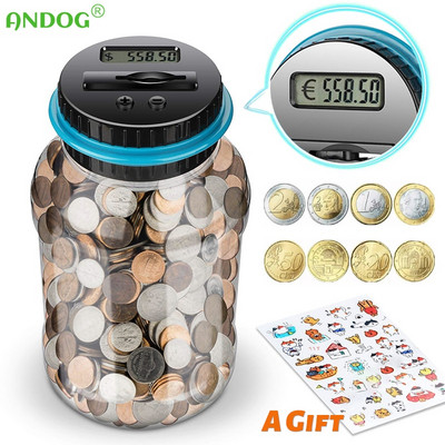 Large Capacity Electronic Piggy Bank Digital LCD Counting Coin Counter Bank Coin Money Saving Box for USD EURO Kids Adults Gifts