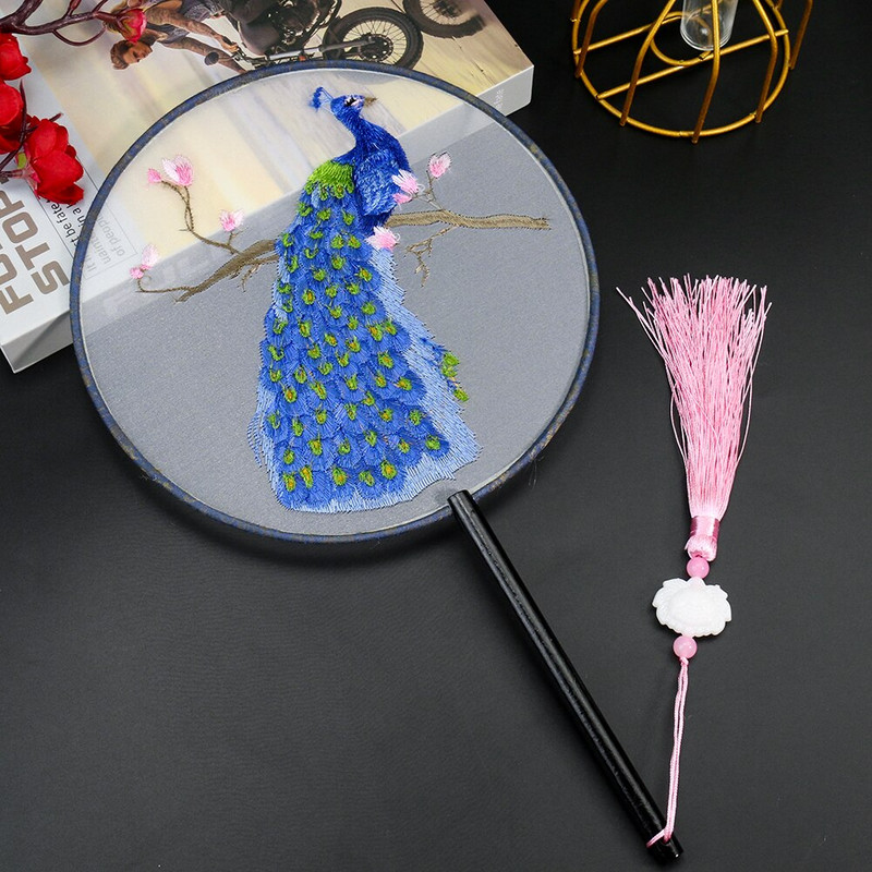 Evantai de grup de broderie pe două fețe, realizate manual, transparent, accesorii în stil antic Hanfu, pentru decorarea fundalului peretelui de acasă