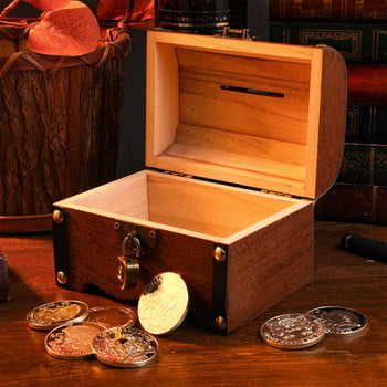 1 τμχ Vintage Treasure Storage Box Κουμπαράς Organizer Ξύλινο Θησαυρό Κουτί Θησαυρού Διακοσμητικό Ξύλινο μπαούλο αποθήκευσης με κλειδαριά