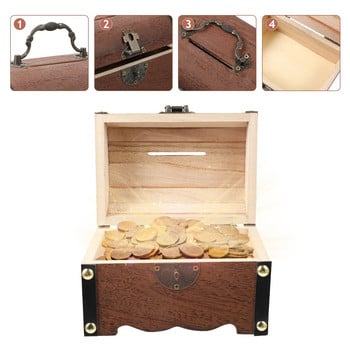 1 τμχ Vintage Treasure Storage Box Κουμπαράς Organizer Ξύλινο Θησαυρό Κουτί Θησαυρού Διακοσμητικό Ξύλινο μπαούλο αποθήκευσης με κλειδαριά