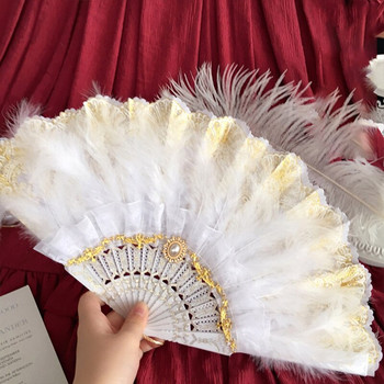 Lolita Feather Folding Fan Sweet Fairy Girl Dark Gothic Court Dance Hand Fan Art Craft Wedding Party Decoration Lace Fan Gift