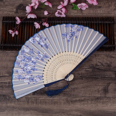Vintažinio stiliaus bambuko šilko sulankstomas vėduoklė Kinų raštas Menas amatai Dovana Vestuvėms Namų puošmena Papuošalai Šokių rankų ventiliatoriaus dovana