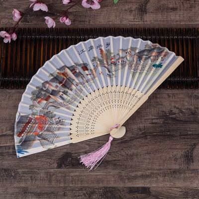 Vintažinio stiliaus bambuko šilko sulankstomas vėduoklė Kinų raštas Menas amatai Dovana Vestuvėms Namų puošmena Papuošalai Šokių rankų ventiliatoriaus dovana