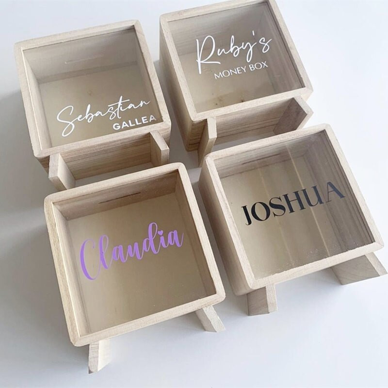Cutii de bani nordice din lemn Pușculiță personalizate din lemn Cafenea Rezervor de basculare Artizanat Ornament de birou Rezervoare de depozitare a monedelor pentru copii