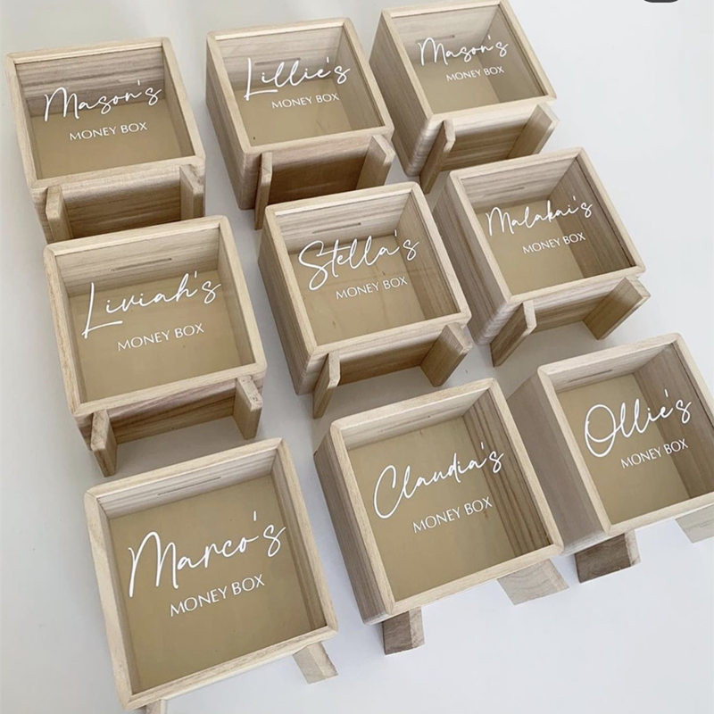 Cutii de bani nordice din lemn Pușculiță personalizate din lemn Cafenea Rezervor de basculare Artizanat Ornament de birou Rezervoare de depozitare a monedelor pentru copii