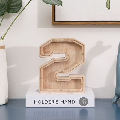 Pușculiță din lemn cu 26 de litere Depozitare pentru monede Decorație creativă transparentă pentru birou Decorarea casei Cadou de artizanat