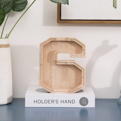 Pușculiță din lemn cu 26 de litere Depozitare pentru monede Decorație creativă transparentă pentru birou Decorarea casei Cadou de artizanat