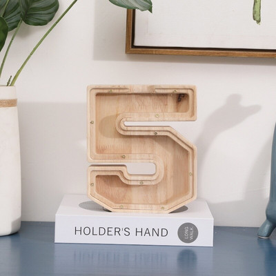 Pușculiță din lemn cu 26 de litere Depozitare pentru monede Decorație creativă transparentă pentru birou Decorarea casei Cadou de artizanat