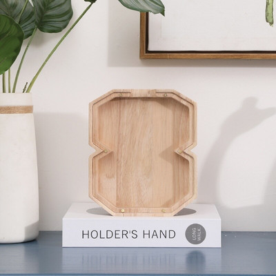 Pușculiță din lemn cu 26 de litere Depozitare pentru monede Decorație creativă transparentă pentru birou Decorarea casei Cadou de artizanat