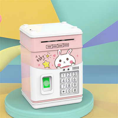 Elektrooniline hoiupõrsas koos koodi/hääletuvastuse/sõrmejäljelukuga ABS-roosa seifi sularahaautomaadi rahahoius kast lapsele mänguasjale sünnipäevakingitus
