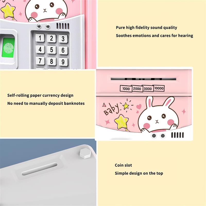 Elektroninis taupyklės su kodu/balso atpažinimo/pirštų atspaudų užraktu ABS rožinės spalvos seifu bankomato pinigų depozitas, skirtas vaiko žaislui gimtadienio dovanai