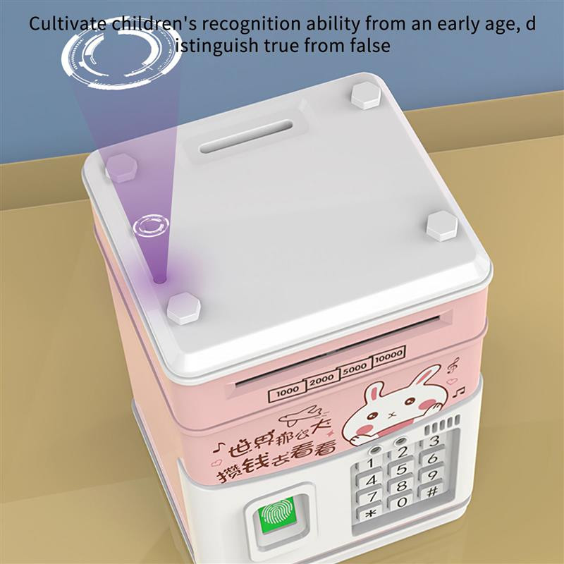 Elektroninis taupyklės su kodu/balso atpažinimo/pirštų atspaudų užraktu ABS rožinės spalvos seifu bankomato pinigų depozitas, skirtas vaiko žaislui gimtadienio dovanai