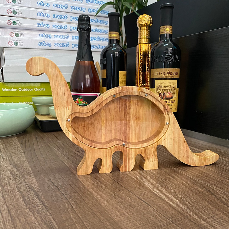 Drăguț dinozaur porc pisică pește urs animale cutii de bani monede pușculiță ornament de birou Rezervor de depozitare pentru monede pușculiță din lemn pentru animale