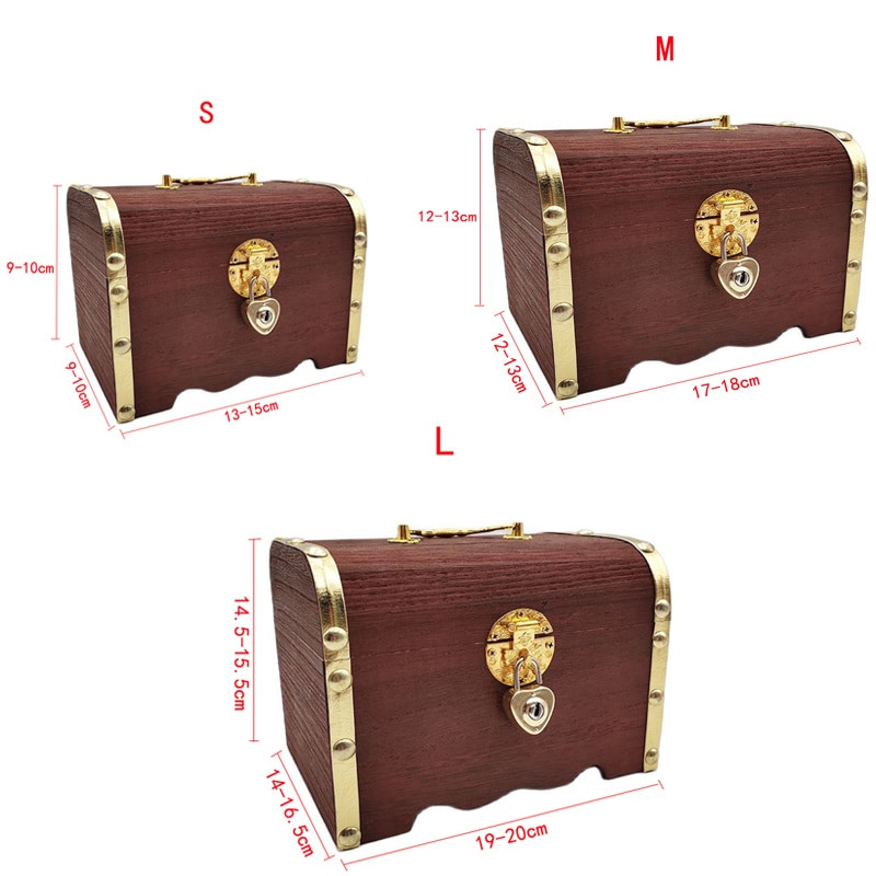 Fadoboz malacpersely Retro zárral Tároló csere takarékdoboz érméknek Készpénz Kincs Pénztár Fa kézműves gyermekajándék