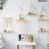 Macrame sieninė lentyna Boho namų dekoro lentynos ant sienos žvakių laikiklio plaukiojanti lentyna miegamojo medžio dekoravimui Vaikų lentynos