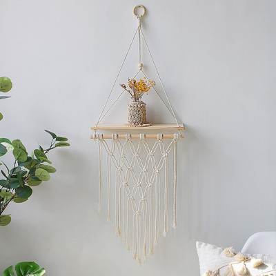Macrame sieninė lentyna Boho namų dekoro lentynos ant sienos žvakių laikiklio plaukiojanti lentyna miegamojo medžio dekoravimui Vaikų lentynos