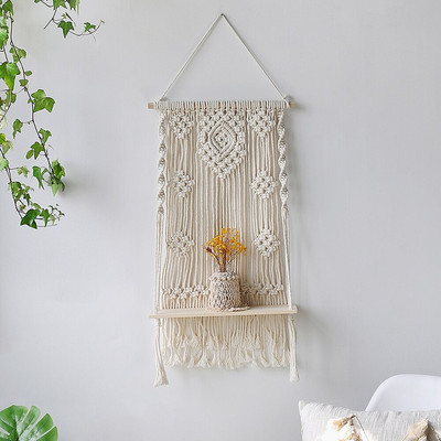 Macrame sieninė lentyna Boho namų dekoro lentynos ant sienos žvakių laikiklio plaukiojanti lentyna miegamojo medžio dekoravimui Vaikų lentynos