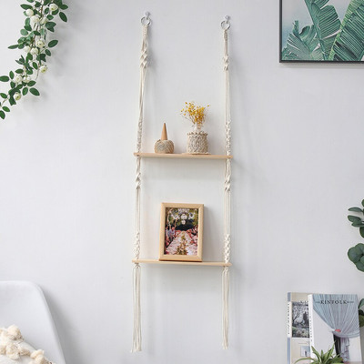 Macrame sieninė lentyna Boho namų dekoro lentynos ant sienos žvakių laikiklio plaukiojanti lentyna miegamojo medžio dekoravimui Vaikų lentynos