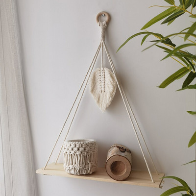 Macrame sieninė lentyna Boho namų dekoro lentynos ant sienos žvakių laikiklio plaukiojanti lentyna miegamojo medžio dekoravimui Vaikų lentynos