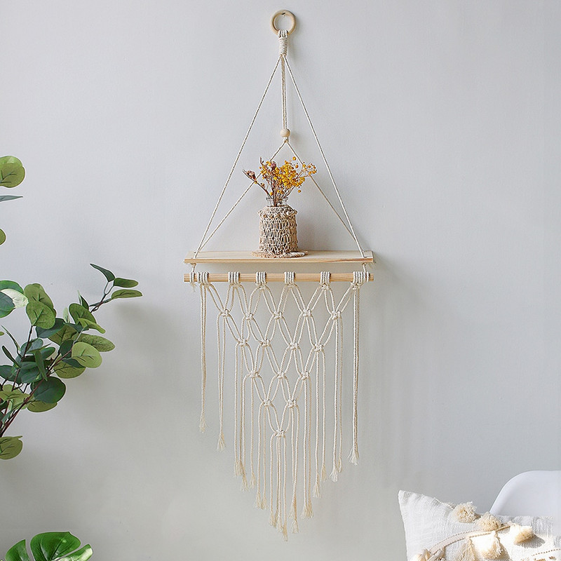 Macrame sieninė lentyna Boho namų dekoro lentynos ant sienos žvakių laikiklio plaukiojanti lentyna miegamojo medžio dekoravimui Vaikų lentynos