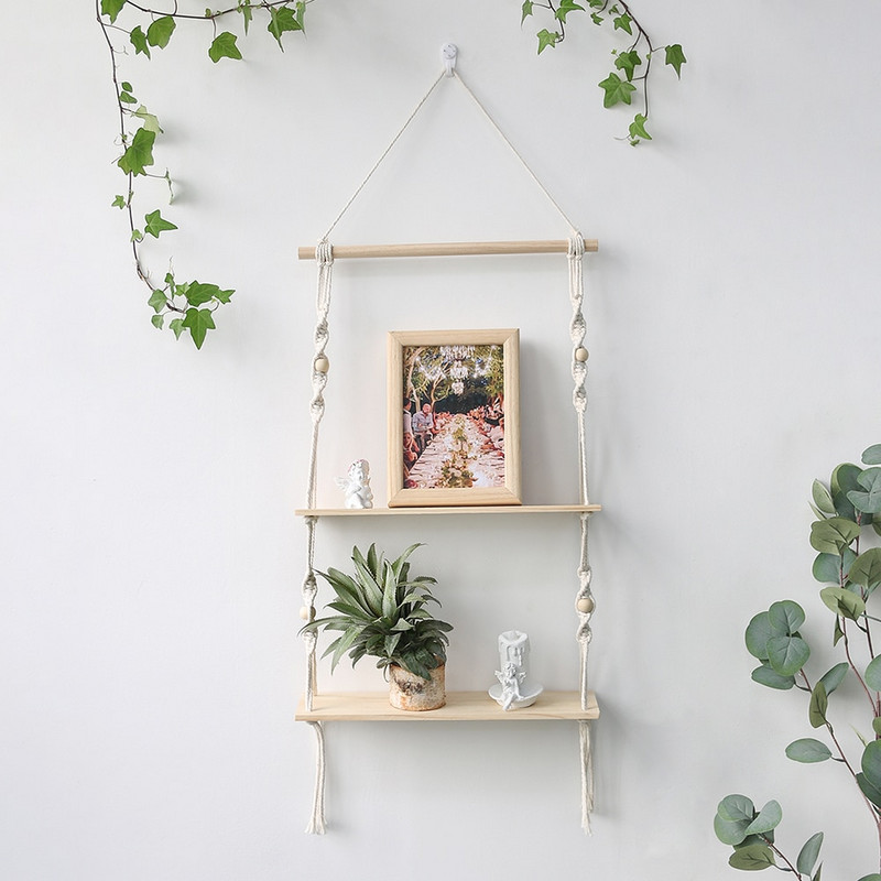 Macrame sieninė lentyna Boho namų dekoro lentynos ant sienos žvakių laikiklio plaukiojanti lentyna miegamojo medžio dekoravimui Vaikų lentynos