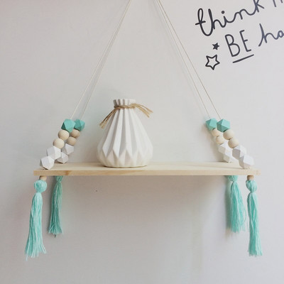 Skandinaviško stiliaus spalvingi karoliukai kutai mediniai Sieninė lentyna Sieninės lentynos apdaila Vaikų kambario vaikiškų drabužių parduotuvės stendas