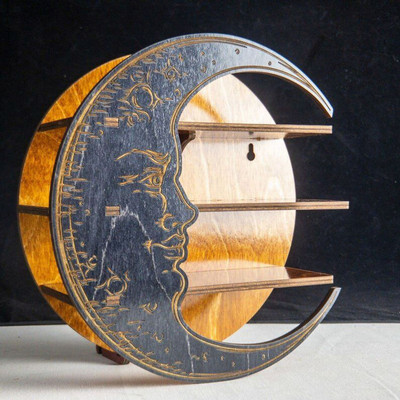 Zidni stalak za pohranu Spavaća soba Kućni dekor za kristalno eterično ulje Dječja soba Drvena mjesečeva polica Dnevni boravak Rustikalni stalak za izložbe