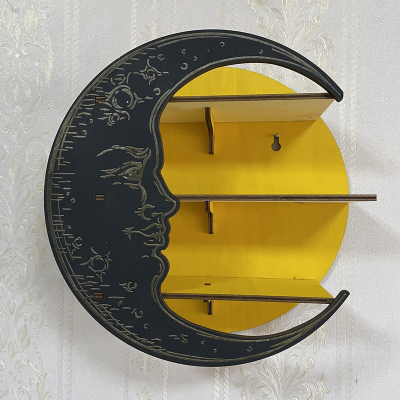 Zidni stalak za pohranu Spavaća soba Kućni dekor za kristalno eterično ulje Dječja soba Drvena mjesečeva polica Dnevni boravak Rustikalni stalak za izložbe