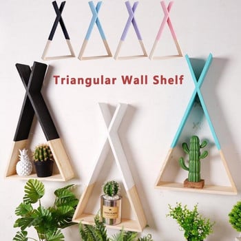 Скандинавска дървена триъгълна монтирана на стена рамка Дисплей Рафт Стелаж за съхранение Всекидневна Спалня Триъгълен стенен рафт Стенен декоративен